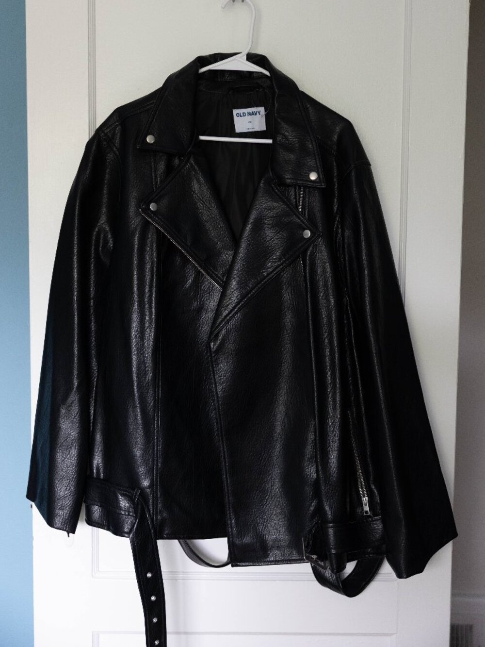 Old Navy Black Faux Leather Belted Moto Jacket 4X